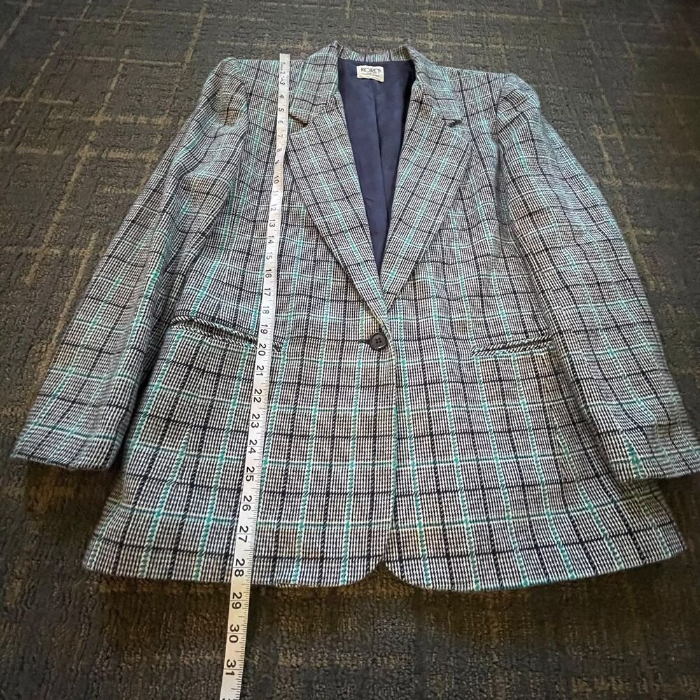Koret Vintage Women’s Size 12 Plaid Single-Button Y2K Blazer Teal Black Jacket - Picture 8 of 8